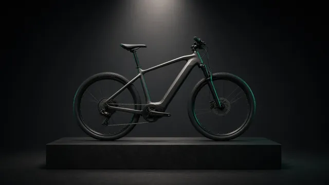 A new electric bike unveiled on a platform under studio light
